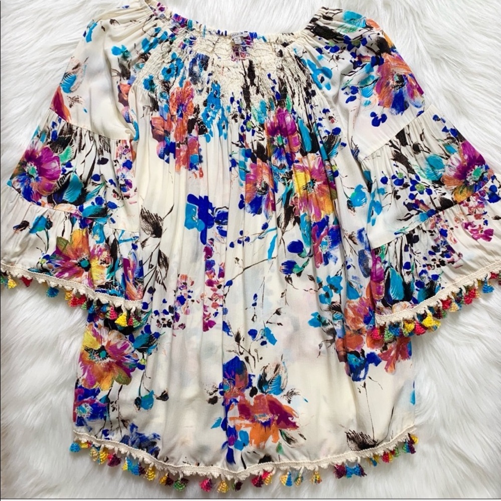 JODIFL Fringe Boho Floral Draped Tunic